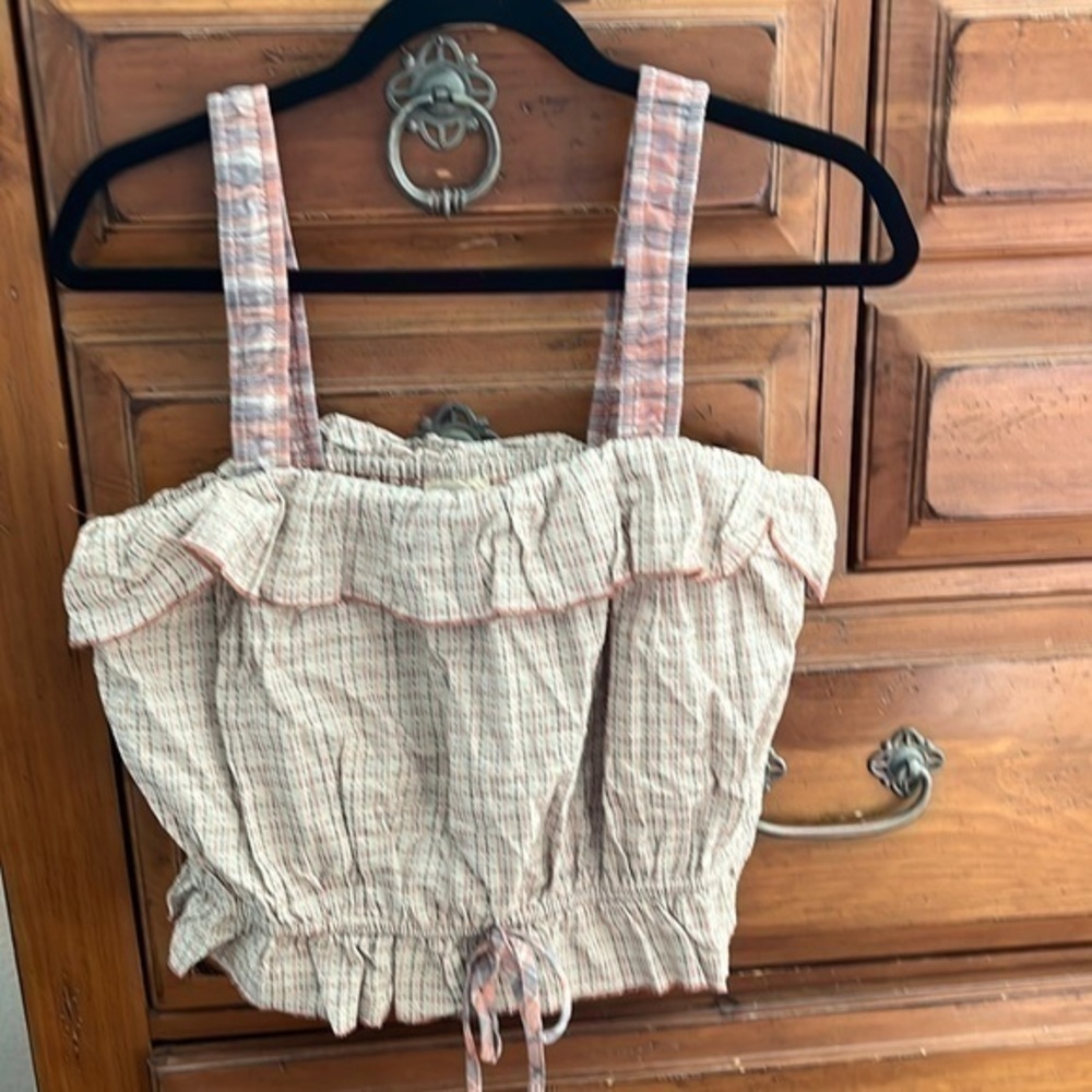 Hem & Thread Women’s Cream And Brown Halter Top Size Large NWT